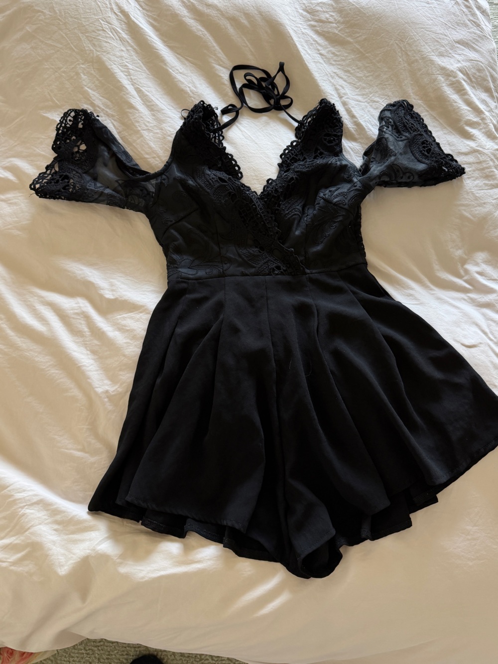 Black Lace mini romper with low back